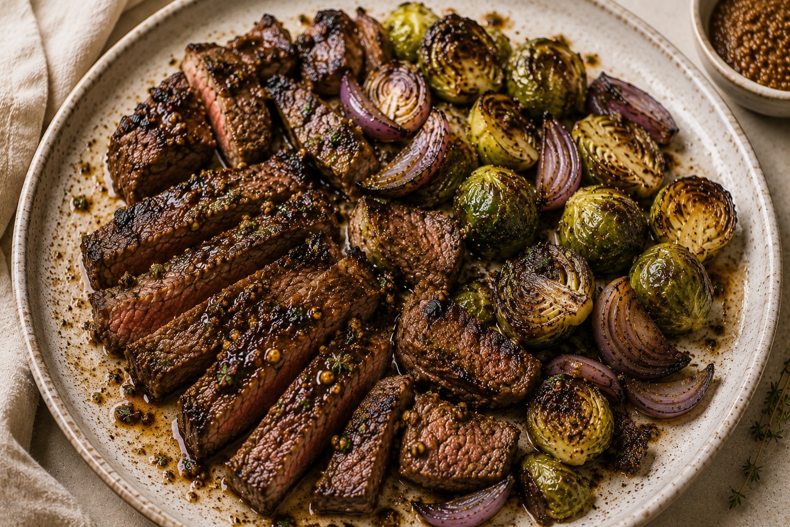Dijon Maple Steak and Brussels Sprouts