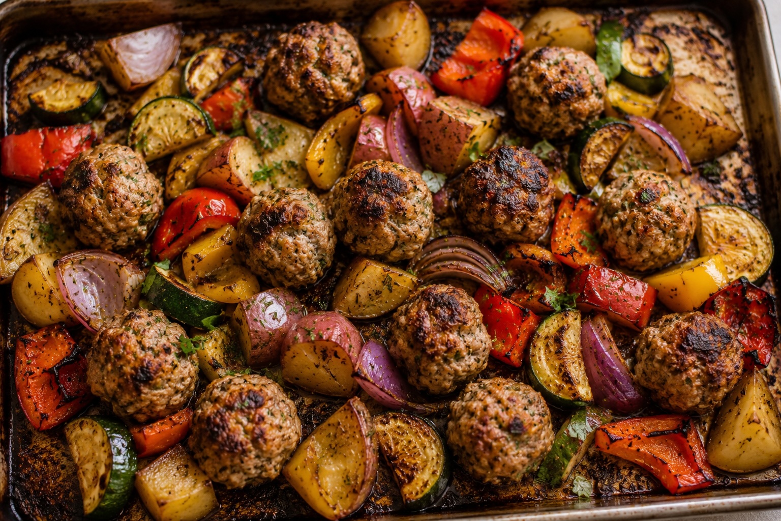 Turkey Meatballs and Roasted Vegetables